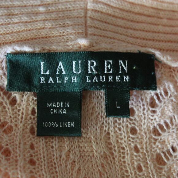 Ralph Lauren Linen Cardigan Womens Large Pink Ruffle Hem Romantic Cottagecore - Picture 6 of 6